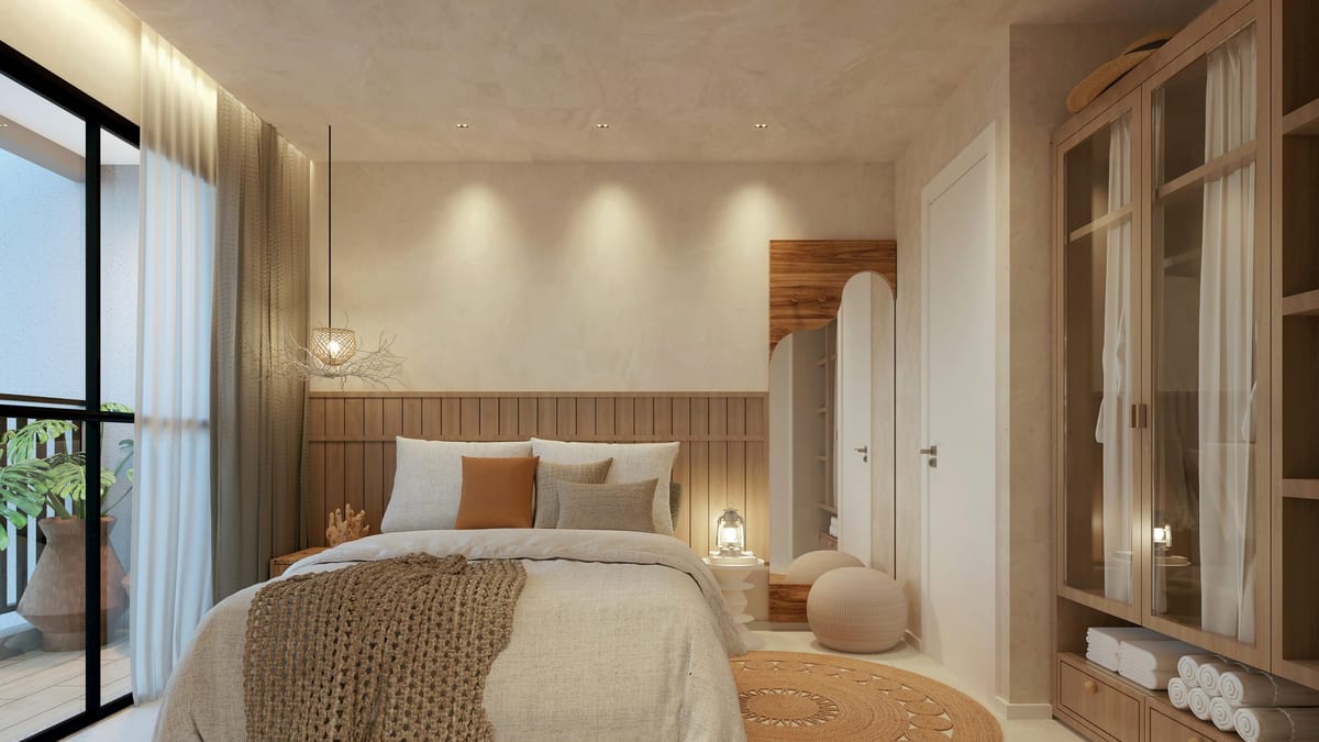 Suíte principal ilustrativa de apartamento Maré de 60,40 m²