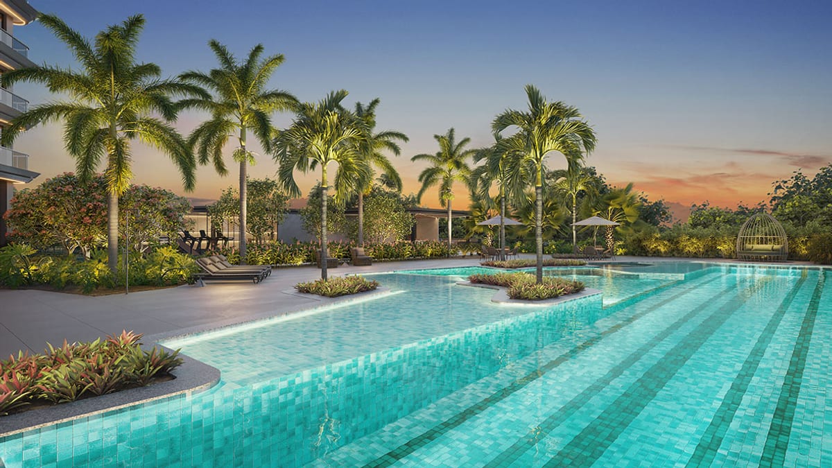 Piscina estilo resort e jardins paisagísticos do The Dream no Meireles